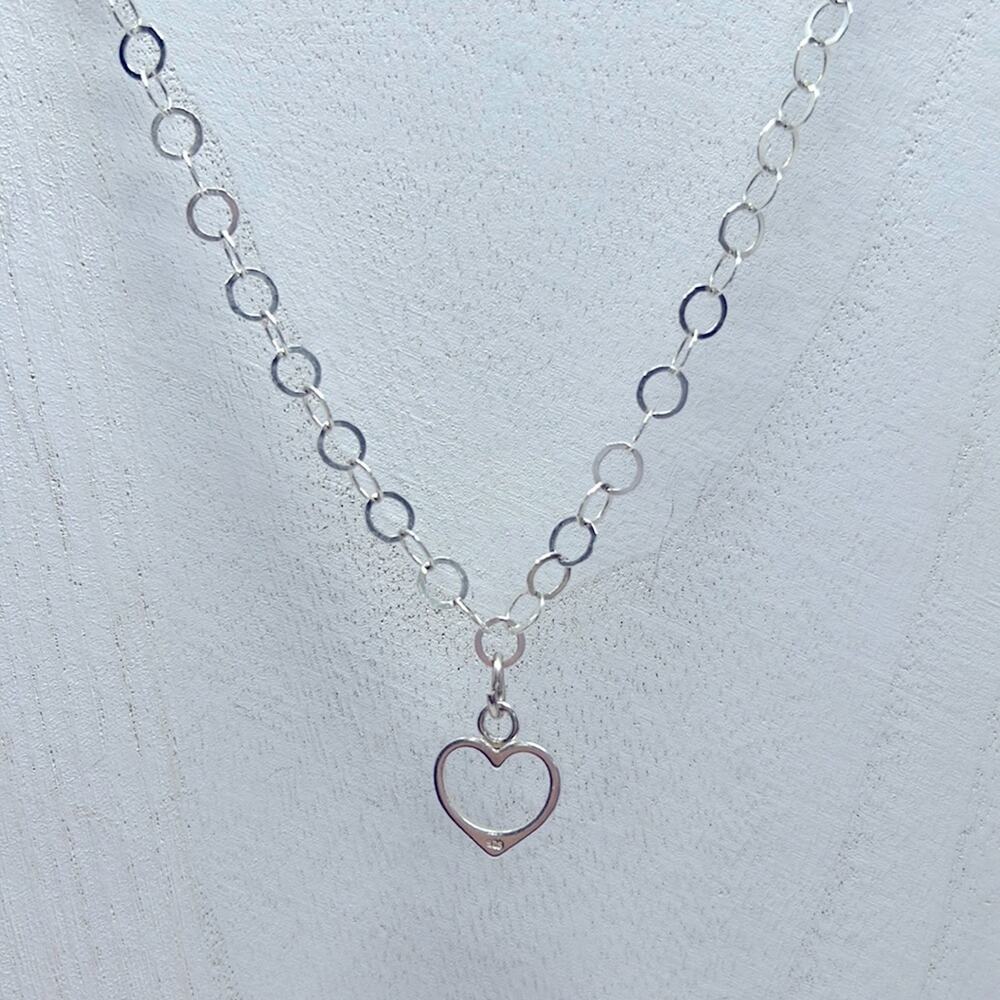 925 Italy Signed FAS Heart Pendant wit Circle Chain Link Necklace
